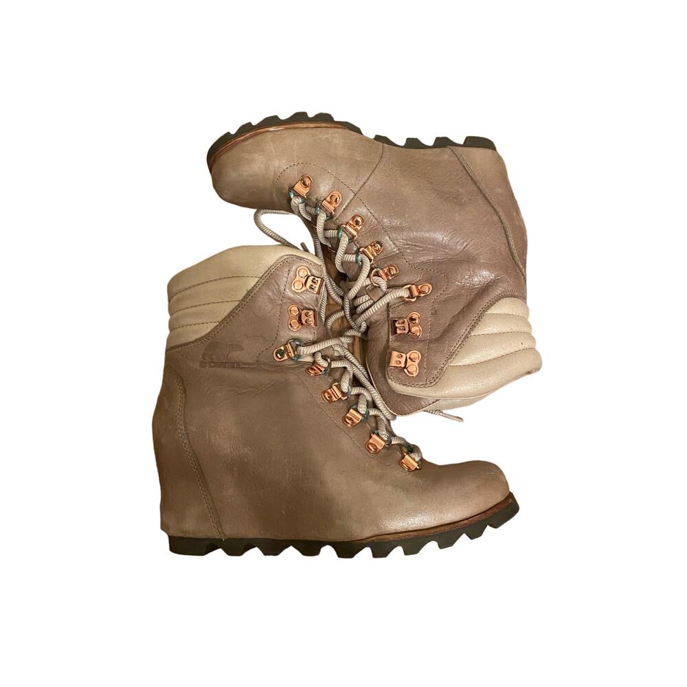 Sorel Waterproof Platform Gray Leather Winter Lace Up Boots 7.5
